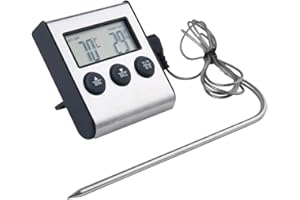 Meichoon Termometro Per Carne per Cucinare,Timer Sonda Termometro Alimentare,Grilling Carne BBQ e Acqua Latte Vino Liquido Temperatura con Sonda,UD09