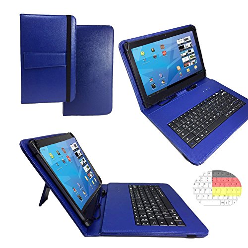Samsung Galaxy Tab A6 - Qwertz Tastatur Tablet Tasche 10.1 mit Standfunktion - Deutsche Tastenbelegung - 10.1 Zoll Blau Tastatur