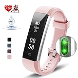 Kungber Fitness Armband Damen, Fitness Tracker mit Pulsmesser, IP 67 Wasserdichte Smartwatch, Schlafmonitor, Schrittzähler für Android und iOS, Geschenk für Damen Herren (Rosa)