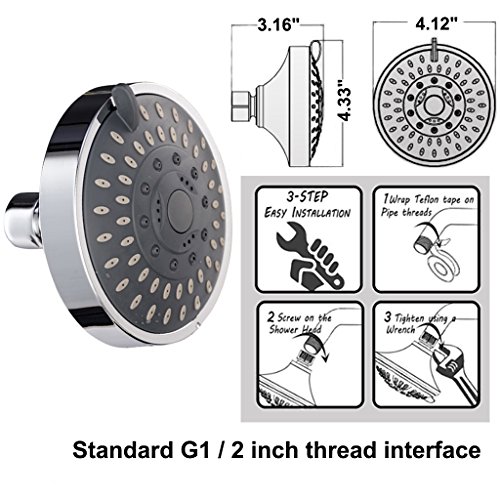 hoobest 12,7 cm Rainfall Hohe Druck Dusche Kopf, Luxus Spa-Feste Duschkopf sind Wasser Saver Modus, verstellbare Drehgelenk, 3 Spray settings-premium chrom Finish inklusive Spay (Teller - 3