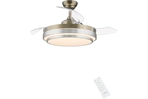 CJOY Ventilatore da Soffitto con Luce Pale Retrattili, 107cm Ventilatore da Soffitto con Telecomando 3 Lames, Lampadario con Ventilatore da Soffitto Reversibile Estate e Inverno, Dimmerabile