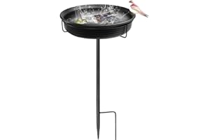 MERYSAN Vogeltränke Vogelbad Futter Schale Wasserstelle Stehend, Vogelbad Garten für Wildvögel Wassertränke für Vögel, Vogeltränke Groß Frostsicher Winterfest Vogeltränke (Black)