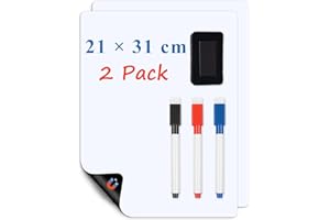 ‎LYZZXI ‌LYZZXI Magnettafel Kühlschrank-A4 Whiteboard-Folien (2er Pack), Einkaufsliste Magnetisch Kühlschrank, Flexibler Magnetfolie Weiß für Einkaufsliste & Familiennotizen, inklusive Marker, Radiergummi