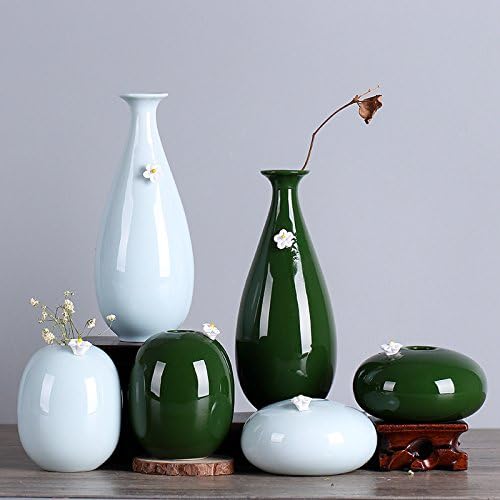 Swdg Creative Ceramics Simple Living Room Decorative Flower Vase Simulation Flower Vase,Large Dark Green -16.5*3Cm