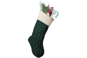Nanou Medias de Navidad Grande, Calcetín de Navidad de Punto Personalizado, Decoración Árbol de Navidad Calcetines para Llenar y Colgar (Longitud 46 cm, 1 Pieza, Verde(Cuerpo)+Marfil(Boca))