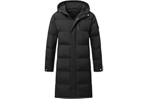 Allthemen Mens Down Jacket Mid Length Hooded Warm Lightweight Puffer Padded Coat Parka Outwear