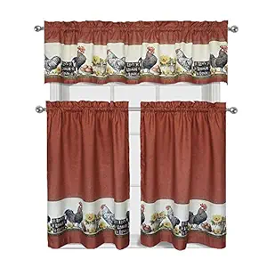 Regal Home Collections Roosters & Sunflowers Live~Laugh~Love Complete 3 Pc. Kitchen Curtain Tier & Valance Set