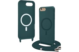 Bigcousin Handykette für iPhone 8 / iPhone SE 2020/2022 Hülle mit Band,Magnetisch kompatibel mit Magsafe,Silikon Necklace Handyhülle mit verstellbar und abnehmbar,Dunkelgrün
