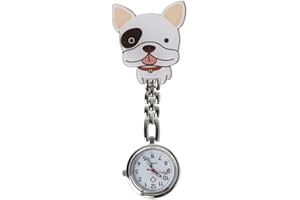 MOLYRRD Obtenez Frais Nouvelle Infirmière Montre Quartz Mignon Chiot Dessin Animé Accrochez Clip Médical Femmes Montres Poche Poitrine Temps Fournitures Bulldog Acrylique Dessin Animé Infirmière Table Argent