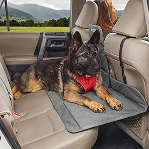 Kurgo Dog Backseat Bridge Car Extender, Seat Bridge for Dogs, Padded Pet Car Barrier, Reversible, Water Resistant, Universal Fit, Cup Holder & Pocket, Up to 100 lbs