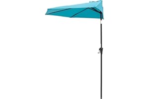 FLAME&SHADE 2.75m Half Round Outdoor Market Garden Parasol Patio Table Umbrella with Tilt and Crank for Wall Balcony, Aqua Blue