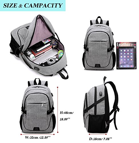 KeBos Nylon Unisex Laptop Rucksack mit USB Aufladen Hafen Geschäftsreise Rucksack Schulrucksack Fit 15Zoll Laptop - 6