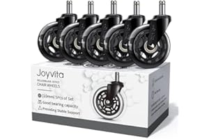 JOYVITA Rollen für Bürostuhl 10mm x 22 mm, 5er Set Bürostuhlrollen für Hartböden, Parkett, Teppich, Laminat und Fliesen - Nur Kompatibel mit IKEA Bürostühle