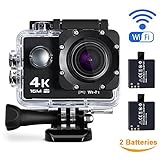 Maxesla 4K Action Kamera 16MP Full HD 170 ° Weitwinkel Wasserdichte Sports Action Cam mit WIFI 2,0 Zoll LCD Unterwasserkamera 2 Batterien Helmkamera mit Zubehör Kits für Schwimmen, Motorrad Fahren, Surfen, Tauchen, draussen usw.