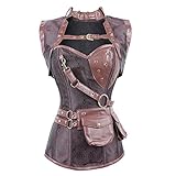 Mit Schnürung am Rücken FeelinGirl Damen Korsett mit Stahlstäbchen - Brokatmuster - Retro/Gothic/Steampunk-Stahl ohne Knochen, Braun, XL(EU 40)