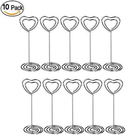 Wskderliner Heart Swirl Photo Holder Stand with Looped Base Table Number Holders Clip for Wedding and Other Occasions Pack of 10