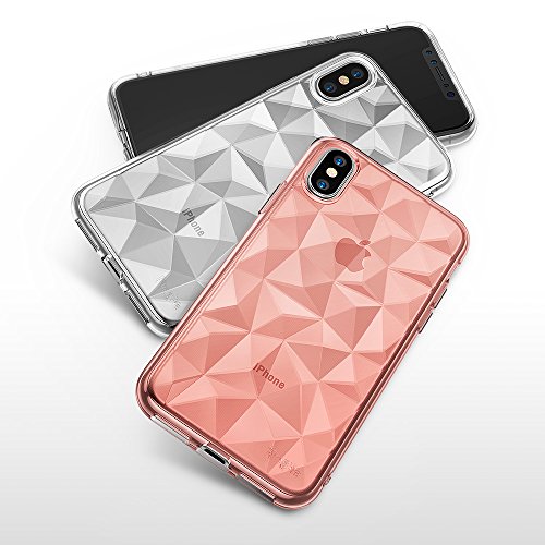 Funda Apple iPhone X Ringke  AIR PRISM  TPU con Dise  o 3D Texturizado de Genial Elegante con Patr  n de Diamante Flexible Como Una Joya para Apple iPhone X - Rosa Rose Gold Crystal