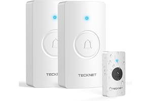 ‎TECKNET TECKNET Funkklingel, 400m Reichweite IP67 Funkklingel aussen wasserdicht, Funkklingel Batteriebetrieben mit 2 Empfängern, 5 Lautstärkestufen, 60 Melodien mit 4,5 Jahren Batterielebensdauer, Weiß