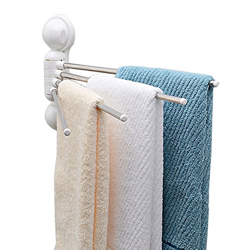 qobobo® Saugnapf-Handtuchhalter wiederverwendbar, Befestigen ohne Bohren, rostfrei Edelstahl, 4 bewegliche