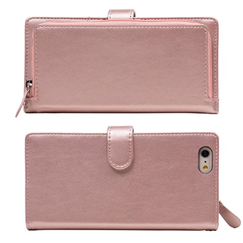 iPhone 6S Plus Case, TORU [iPhone 6S Plus Zipper Wallet Case] Card Slot Holder Magnetic Flip Cover with Zipper Pocket and Wrist Strap for iPhone 6S Plus / iPhone 6 Plus - Rose Gold