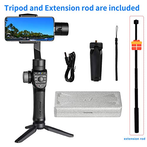 Freevision Vilta-M Pro 3-Axis Handheld Stabilizer Gimbal for iPhone, Samsung, Premium Stability Performance, Double Wheel, Mark A/B Focus Point Setting, Wireless Charging + Tripod and Extension Rod