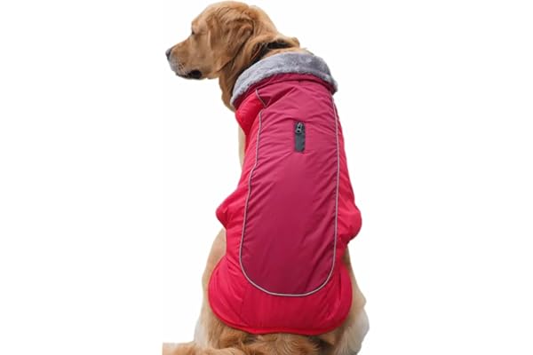 KUTKUT Warm Reflective Size Dog Winter Jacket, Waterproof Dog Turtleneck Clothes for Cold Weather, Thicken Fleece Lining Pet Outfit, Winter Apparel for Medium Large Dogs (Red 2XL Chest: 72cm - 74cm)
