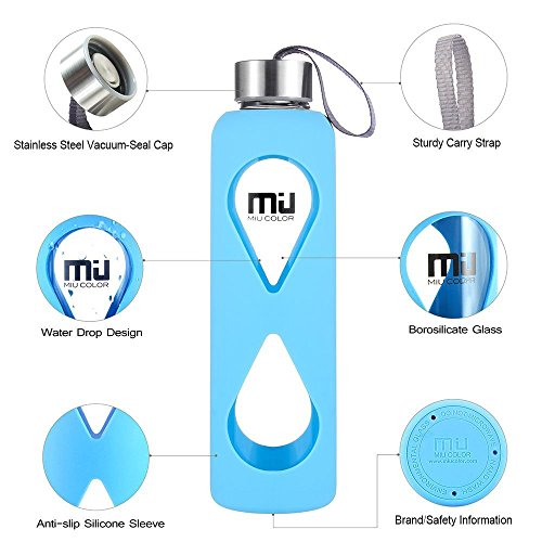 MIU COLOR® 550ml Glasflasche trinkflasche mit Silikonhülle BPA-frei (Hellblau) - 5