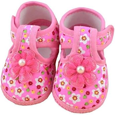 ZJENEE Baby Flower Outdoor Soft Crib First Walking Shoes (6~10 Month, Pink)