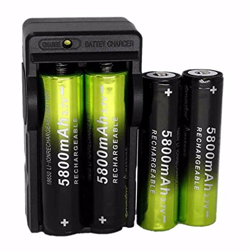 Preisvergleich Produktbild 4 Stücke 18650 Wiederaufladbare Batterie + 1 Stücke intelligentes Ladekabel, Siswong 5800mAh Li-ion 3.7V Batterie Für Taschenlampe Lampe Fackel