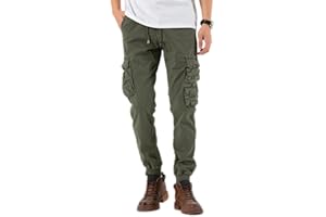 TONY BACKER Pantaloni Uomo Cargo Leggero in Cotone Multitasche Casual di Tela Stretch Materiale con Tasche Laterali 7833