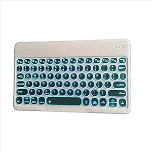 Smart Slim Round Keys Bluetooth Keyboard with Backlit 7-Colors Ultra Light for iOS iPad Air, Pro, Mini, Android, Windows Tablets PC Smartphone (Backlit, White Keyboard with Green Keycaps)