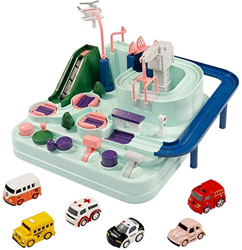 Cretee Jouets Voiture Aventure Piste Racer Set Jeu de Table d'opération Manuelle avec 6 Voitures Enfants Jouets pour Enfants AB 3