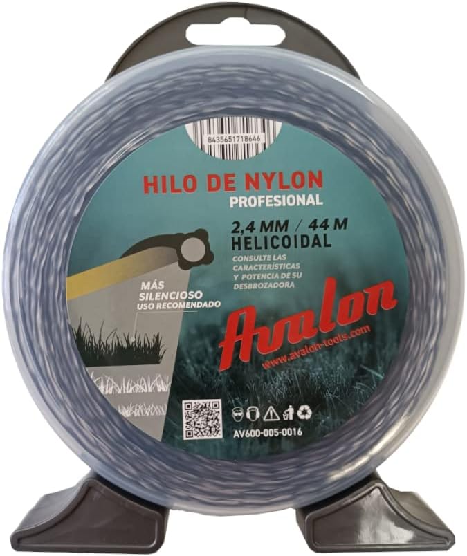 Avalon - Hilo Reforzado de Nylon Universal para Desbrozadora y Cortacesped (2,4 mm x 44 m) - Hilo de desbrozadora Reforzado DualPower para maleza