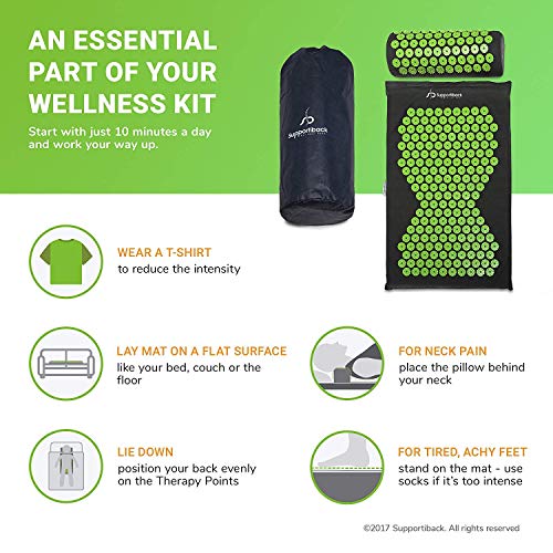 Supportiback® Estera y almohada de acupresión y bienestar – Alivia el