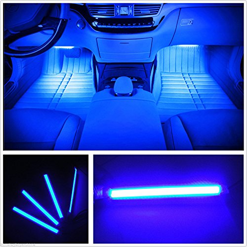 PANNIUZHE Kit de iluminación LED impermeable para decoración de interiores de automóviles 4 piezas Azul