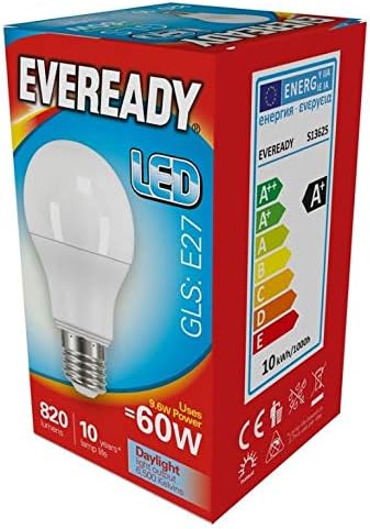 9.6w (60w) ES - Edison Screw (E27) Opal LED GLS 6500K Daylight - 820 Lumens (Eveready s13625)