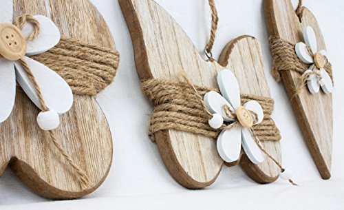 3x Deko Anhänger Herz Blume Schmetterling, Holz braun zum Hängen, 21,5 cm, Frühlingsdeko Hängedeko für Frühling Sommer - 2