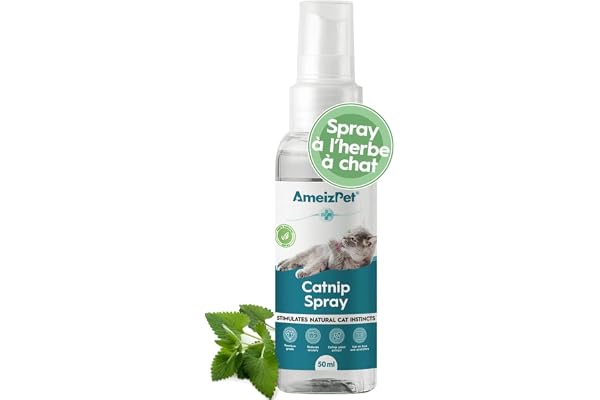 AmeizPet Spray d'herbe à Chat pour Chats, Bruine De Pulvérisation pour Chat, Spray Transparent pour Chats Et Chaton 50 ML (1.69 Oz)