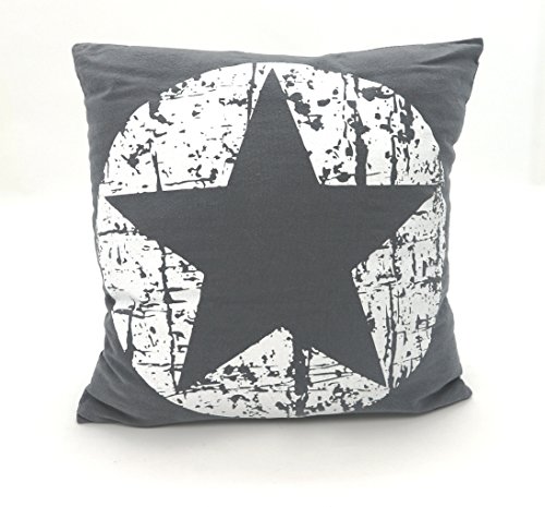 Dekokissen Maritim Vintage Sterne in anthrazit grau mit Füllung & Reißverschluß 45x45 cm hochwertig aus 60% Baumwolle 40% Leinen STERN Kissen Typ384
