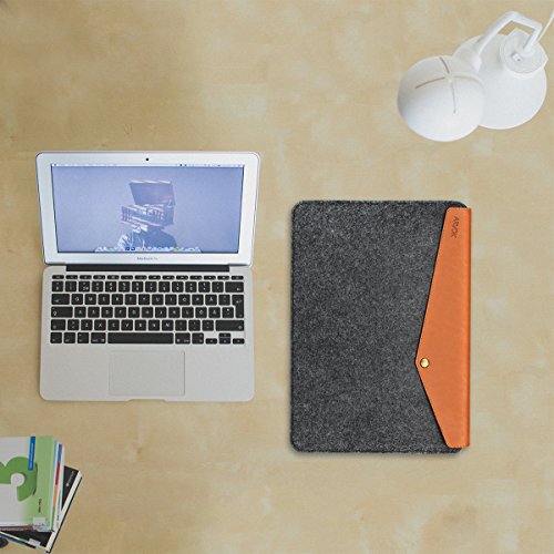 Arvok 15-15 6 Zoll MacBook Pro Vintage Envelope Dunkelgrau Laptoph  lle Notebooktasche Laptoptasche Filz   Leder Mit Extra Ladeger  t Tasche Schutzh  