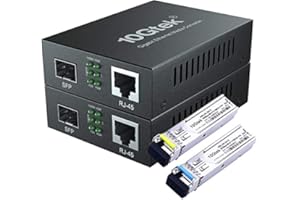 10GTEK a pair of Gigabit Ethernet Media Converters with a pair of Bidi Singlemode Simplex LC SFP, 10/100/1000M RJ45 to 1000Base-LX, up to 3km, with European Power Supply