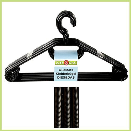 100 Kleiderbügel aus Kunststoff, schwarz, mit Gürtel- und Krawattenhalter, Anti-Rutsch-Rillen