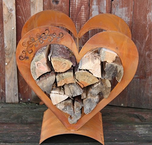 Herz Holzregal aus verrostetem Metall, Edelrost Deko für Ihren Garten und Terrase - 2