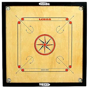 GSI Engineered Wood Gloss Finish Full Size Carrom Board with Coins Striker and Boric Powder, Brown (Large 32 inch)