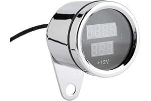 Vikenar Tachymètre électronique, 2 en 1 Motocycliste LED Voltmètre Numérique Tachymètre Tachomètre Métal Odomètre Speedomètre