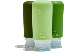 Muitomas, Flaconi da Viaggio con Custodia Trasparente, 3 Bottiglie da Viaggio in Silicone da 98ml, Contenitori da Viaggio per Liquidi in Silicone, Colore Verde Salvia