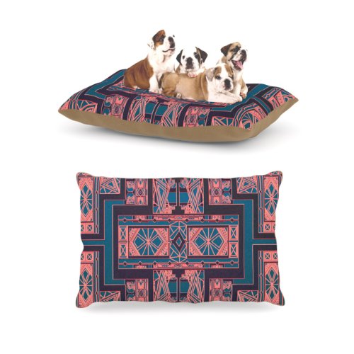 Kess-InHouse-Nika-Martinez-Golden-Art-Deco-Blue-and-Coral-Fleece-Dog-Bed-30-by-40-Inch