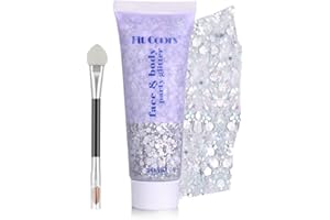 ARIEL-GXR Body Glitzer Gesicht Pailletten Glitter Make Up Body Gel Chunky Mermaid Sequins Glitzer Haare Fasching Face Glitters für Körper, Nägel, Augen, Lippen, Party,Festival (Silber)