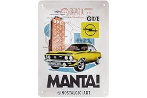 Nostalgic-Art Plaque Vintage, Opel – Manta! GT/E – Idée de Cadeau pour Fans de Voitures, en métal, Design rétro pour la décoration, 15 x 20 cm