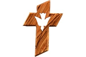 Kassis Geschenkartikel Crocifisso da parete in legno d'ulivo risorto da appendere in Betlemme per cresima, battesimo, comunione, 13 x 9 cm (Lo Spirito Santo, senza incisione)